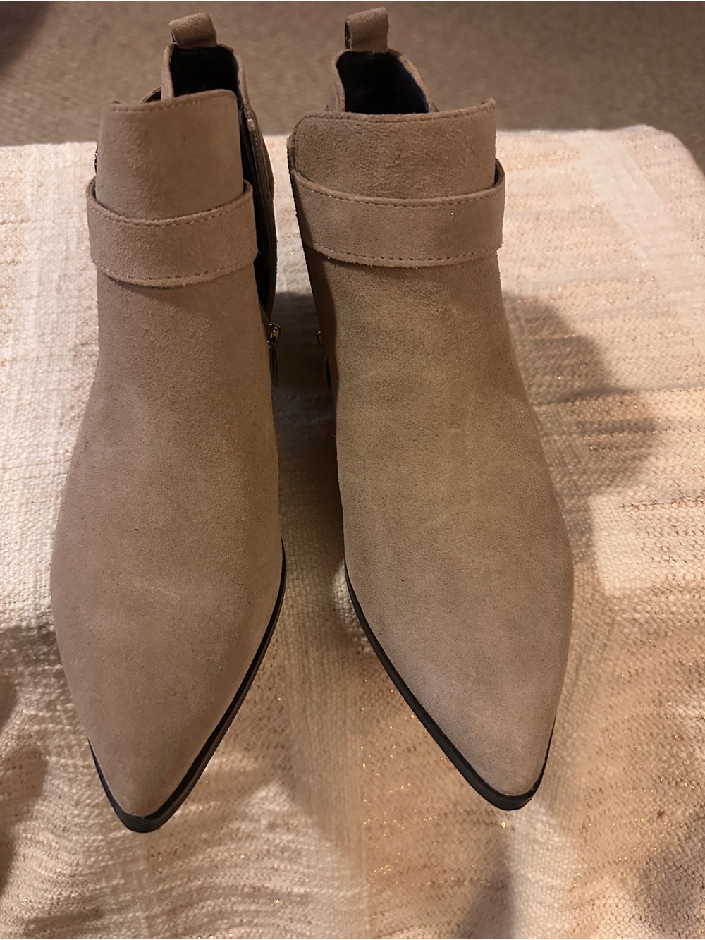 Marc Fisher Beige Suede Pointed Ankle Booties